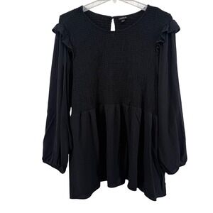 Torrid Black Smocked Peplum Blouse Long Sleeve‎ Women's Plus Size 5X